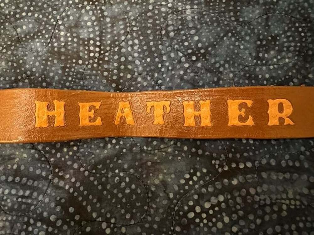 Heather Name Custom Hand Tooled Leather Western Brown Floral Belt